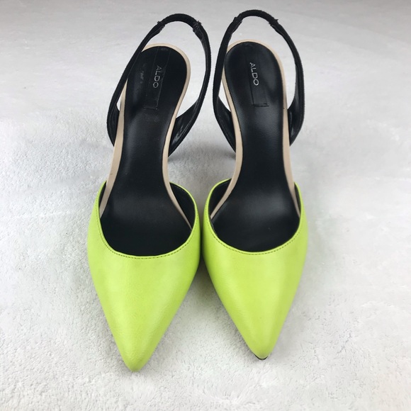 Aldo black & lime leather sling back heels - Picture 2 of 5
